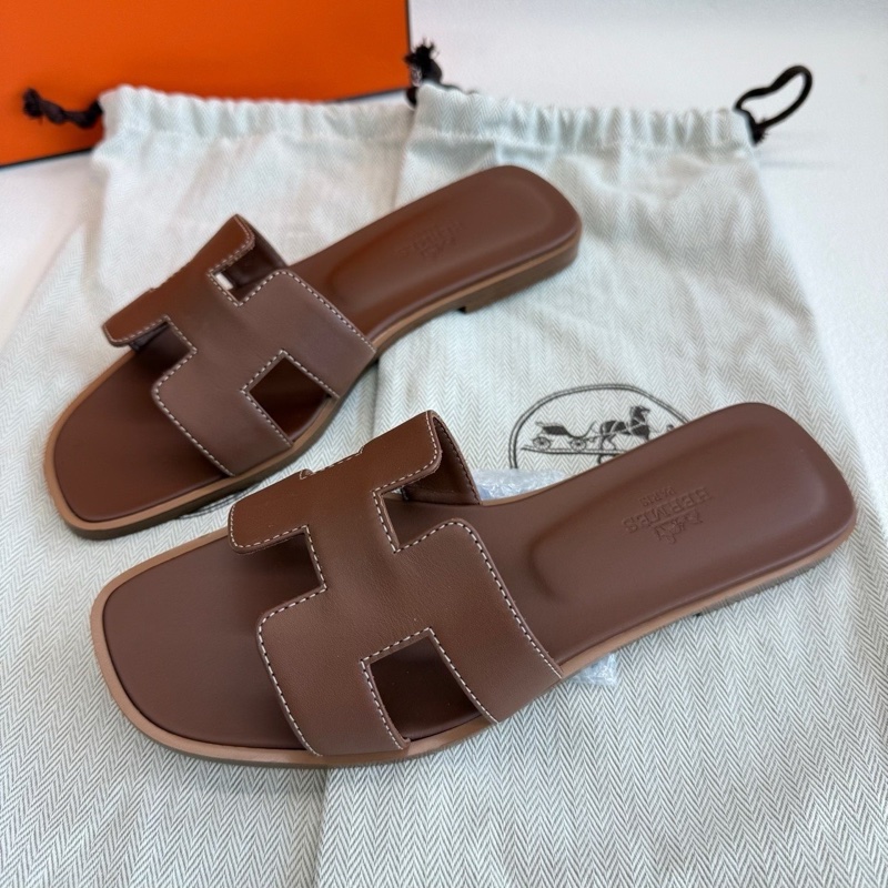 Hermes 愛馬仕H拖鞋Oran 棕色 經典款 金棕色 35.5碼-1