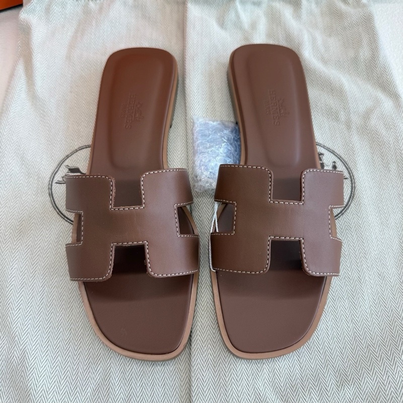 Hermes 愛馬仕H拖鞋Oran 棕色 經典款 金棕色 35.5碼-2