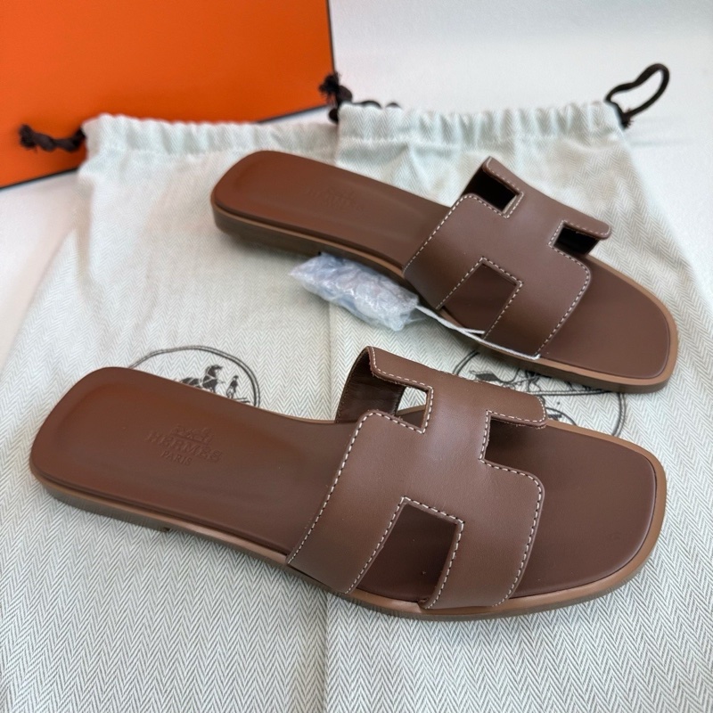 Hermes 愛馬仕H拖鞋Oran 棕色 經典款 金棕色 35.5碼-3