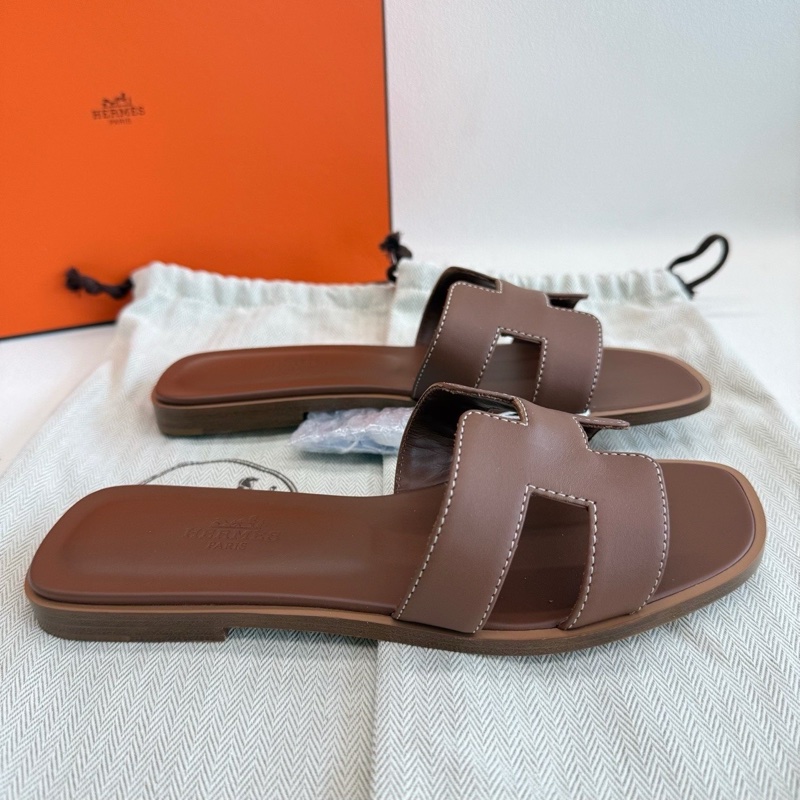 Hermes 愛馬仕H拖鞋Oran 棕色 經典款 金棕色 35.5碼-4