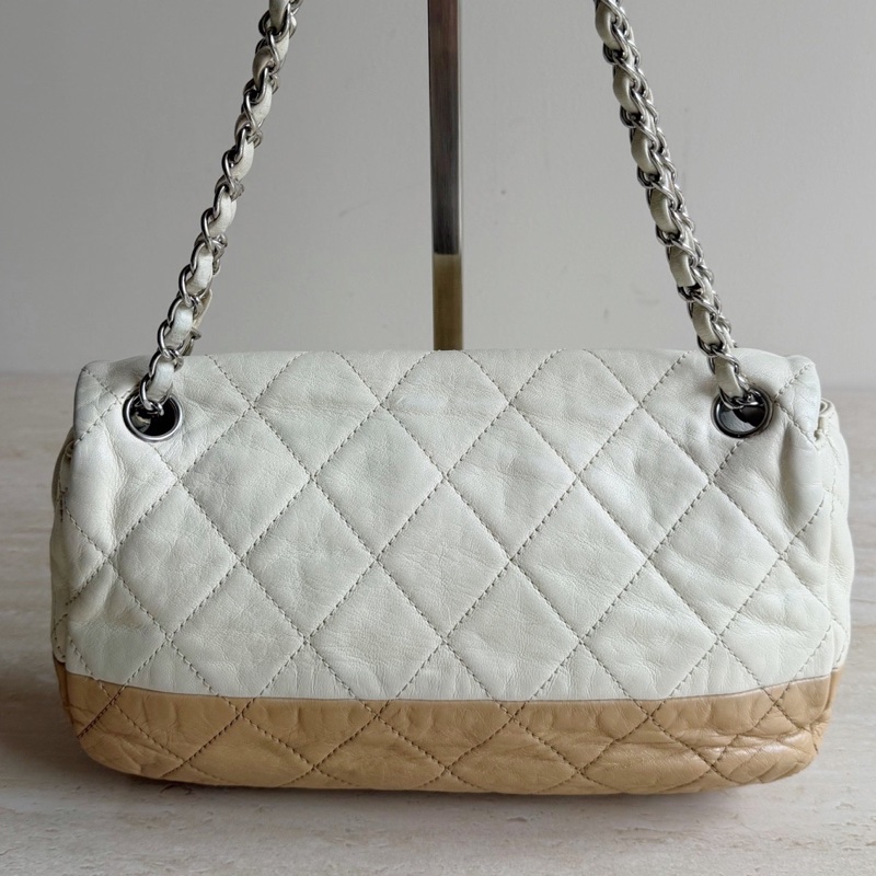 Chanel香奈兒米白拼色CF鏈條包 12開 底長25cm 🈚附件：單品-1