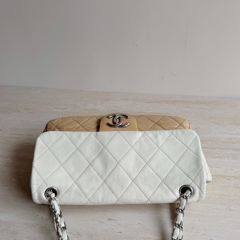 Chanel香奈兒米白拼色CF鏈條包 12開 底長25cm 🈚附件：單品-5