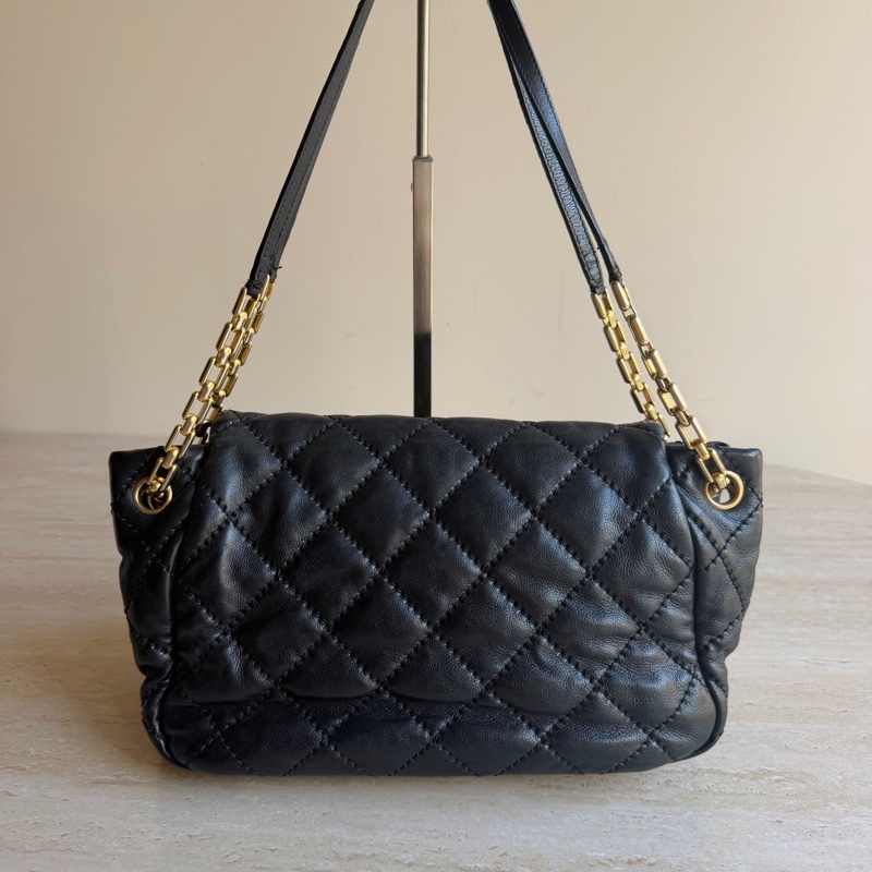 Chanel香奈兒黑金牛皮菱格鏈條單肩包+14開 底長29cm-1