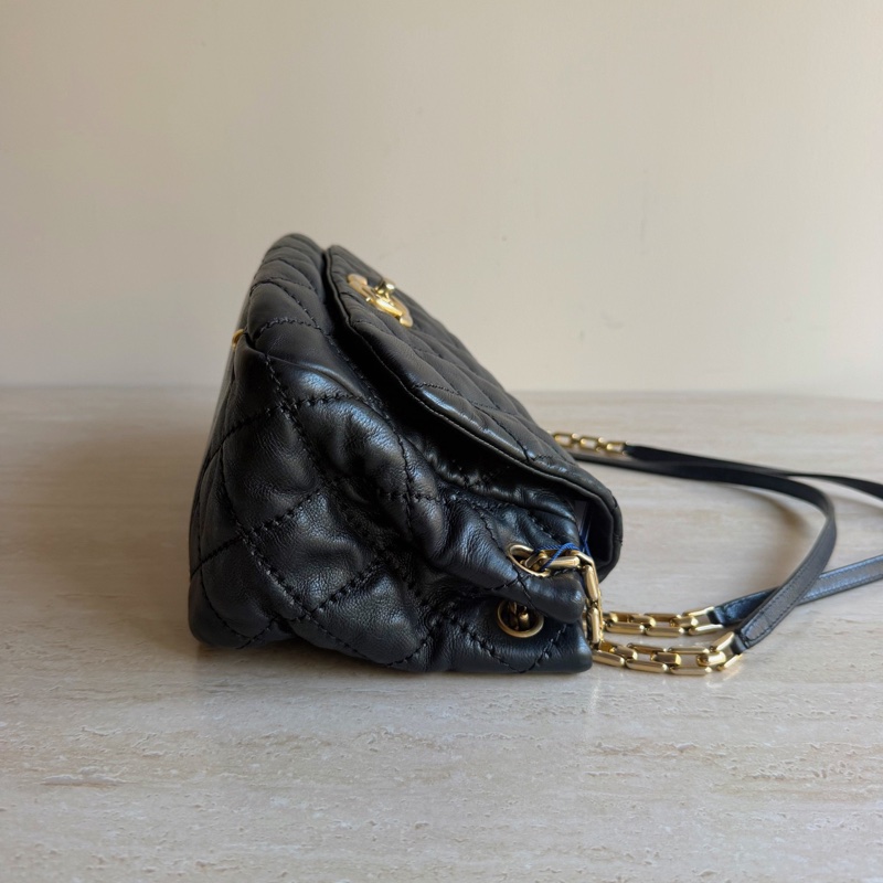 Chanel香奈兒黑金牛皮菱格鏈條單肩包+14開 底長29cm-3