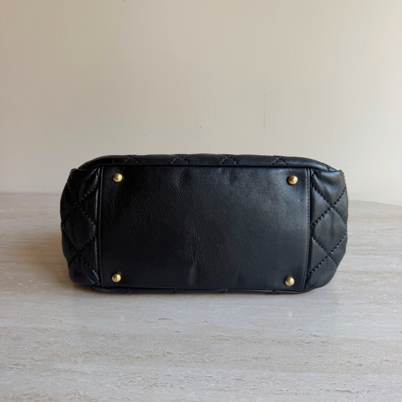 Chanel香奈兒黑金牛皮菱格鏈條單肩包+14開 底長29cm-5