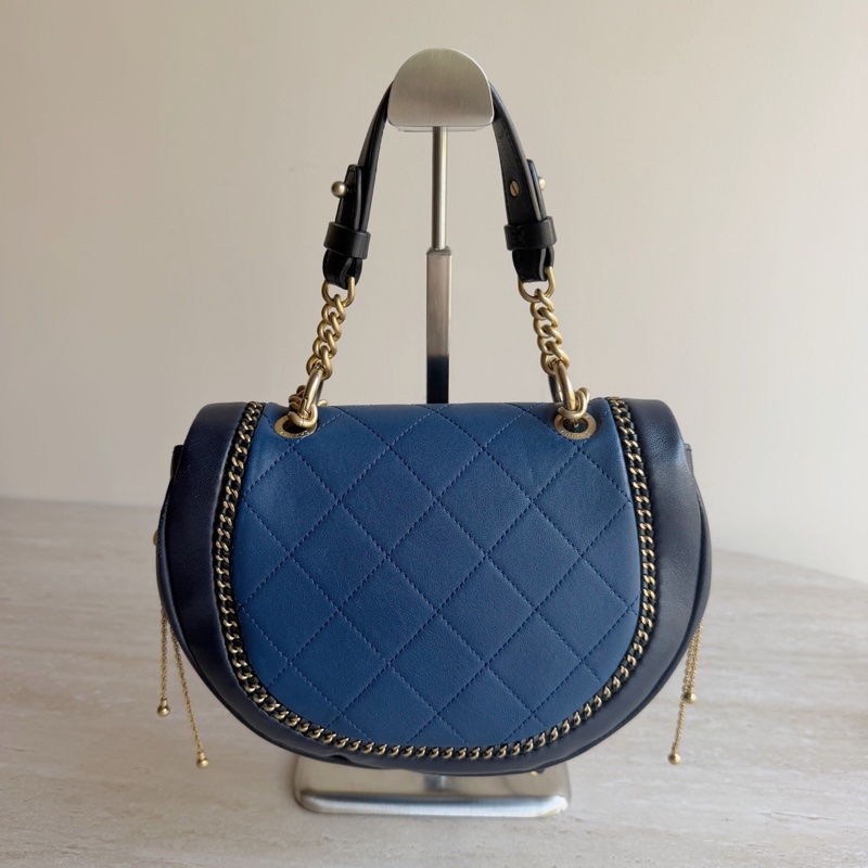 Chanel香奈兒黑金拼色馬鞍包+25開 底長22cm-1