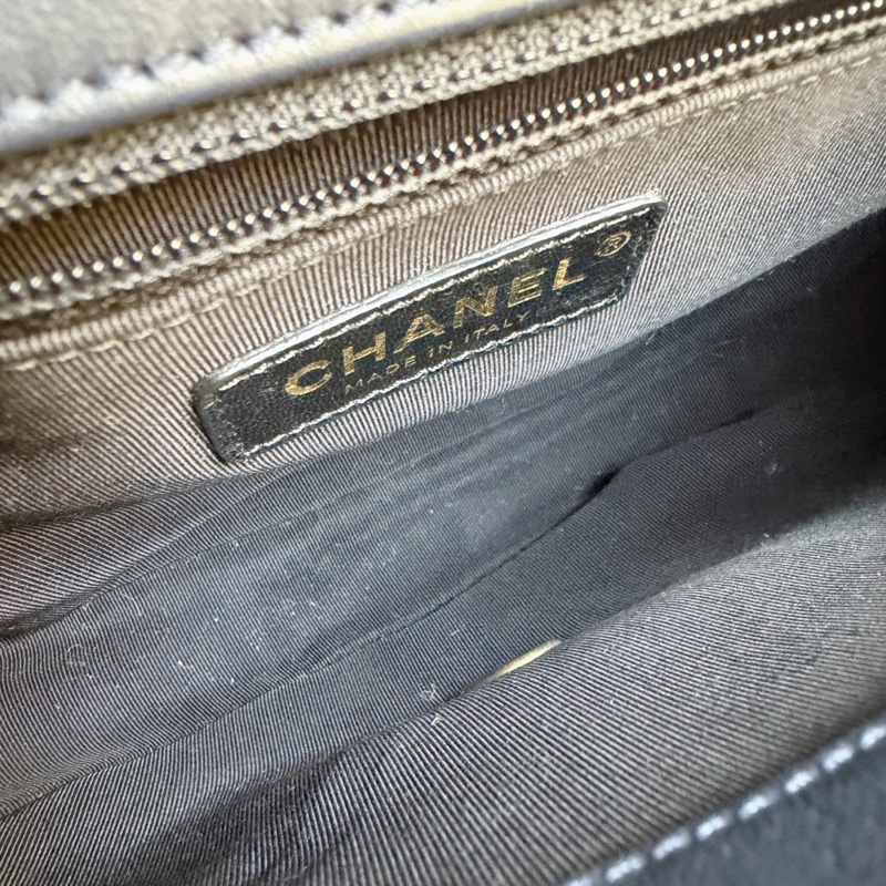 Chanel香奈兒黑金拼色馬鞍包+25開 底長22cm-7