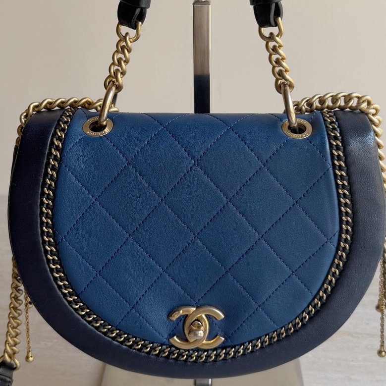 Chanel香奈兒黑金拼色馬鞍包+25開 底長22cm-8