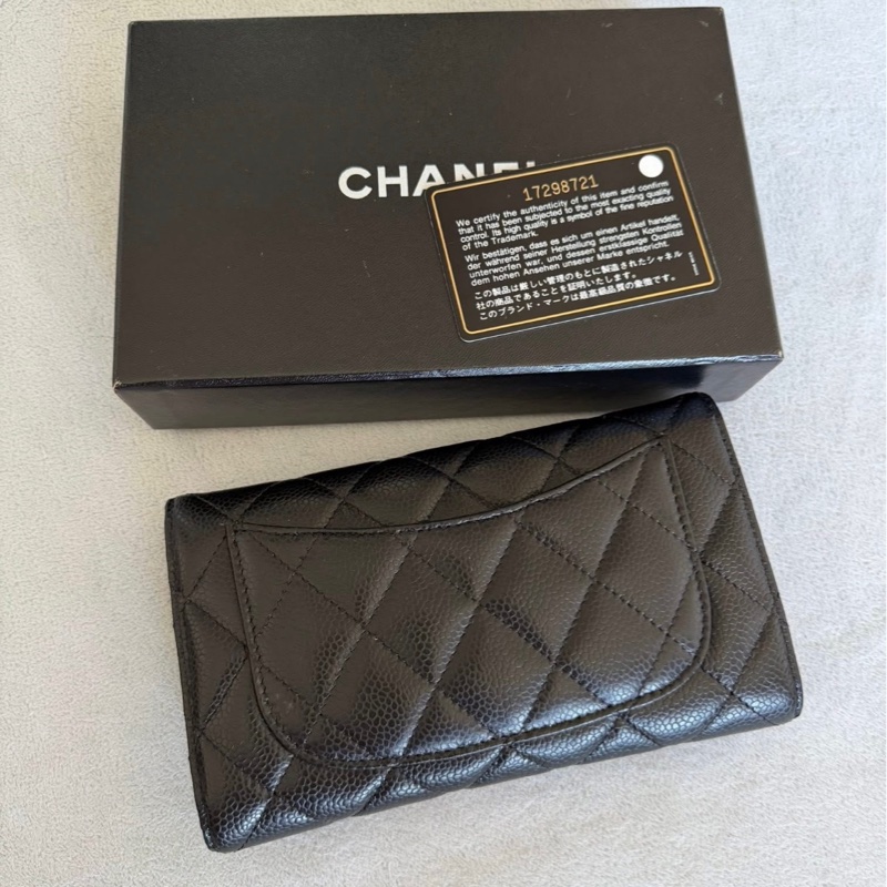 CHANEL 黑銀荔枝牛皮長夾-2
