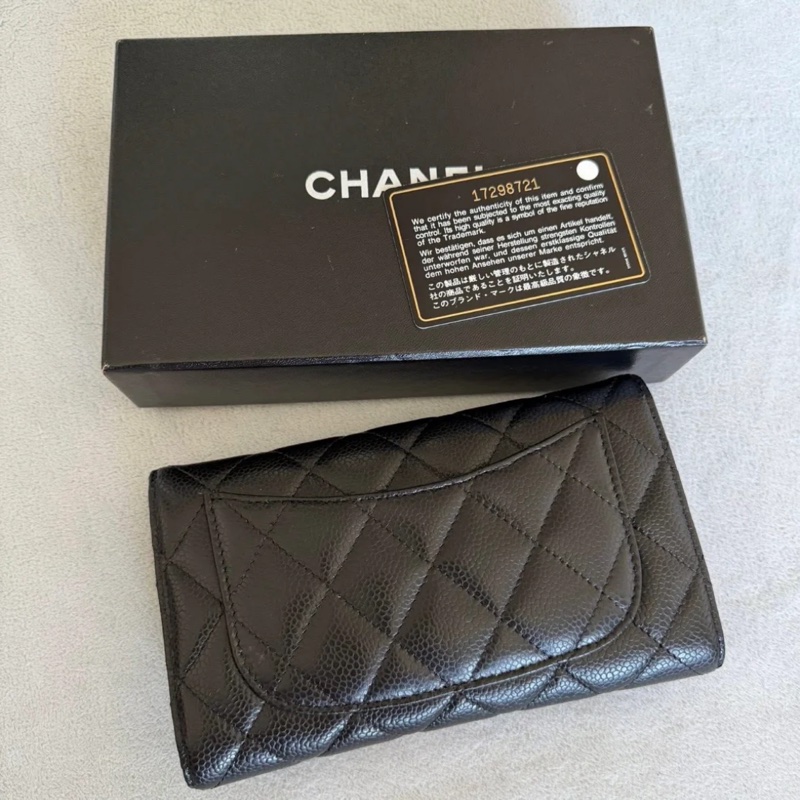 CHANEL 黑銀荔枝牛皮長夾-8