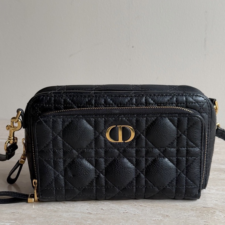 特惠價 Dior 迪奧Caro黑色牛皮雙隔層包 底長19cm-0