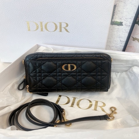 特惠價 Dior 迪奧Caro黑色牛皮雙隔層包 底長19cm