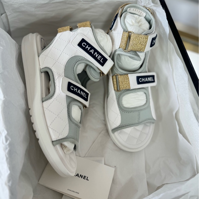 全新Chanel/香奈兒 羊皮減震沙灘涼鞋 37.5碼-1