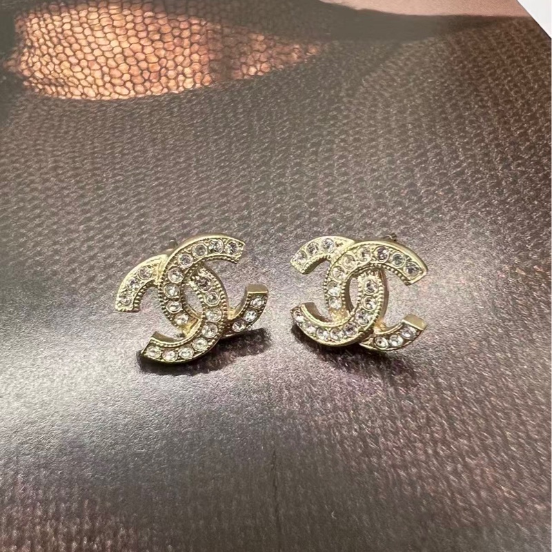 Chanel CC Logo 簡約水鑽耳環-0