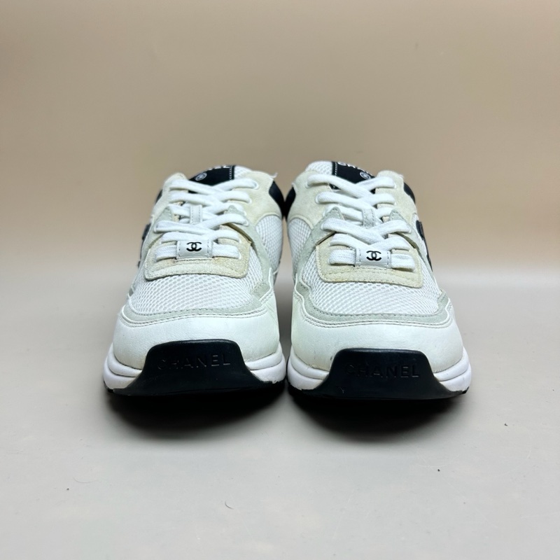 9.5新 CHANEL/香奈兒 黑白熊貓雙C系帶休閒鞋 38.5碼-1