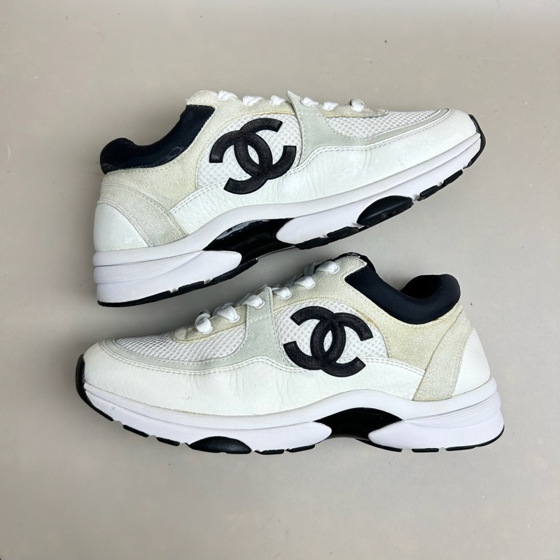 9.5新 CHANEL/香奈兒 黑白熊貓雙C系帶休閒鞋 38.5碼-4