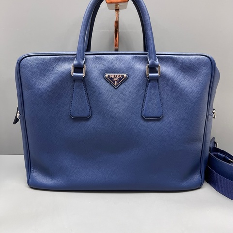 Prada 藍色十字紋公文包 尺寸37*27