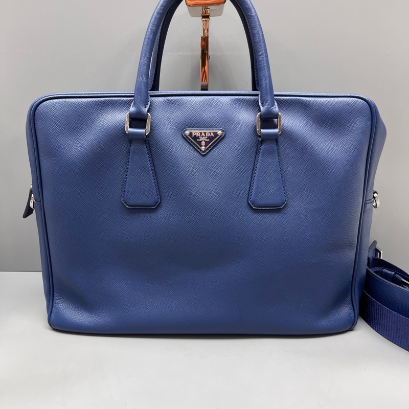 Prada 藍色十字紋公文包 尺寸37*27-0