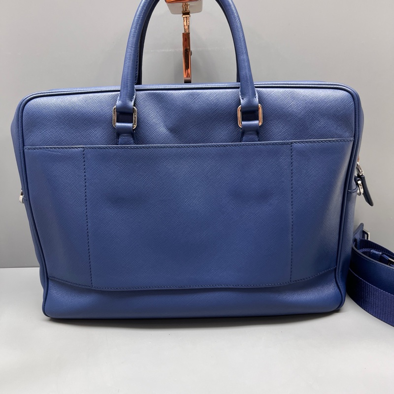 Prada 藍色十字紋公文包 尺寸37*27-1