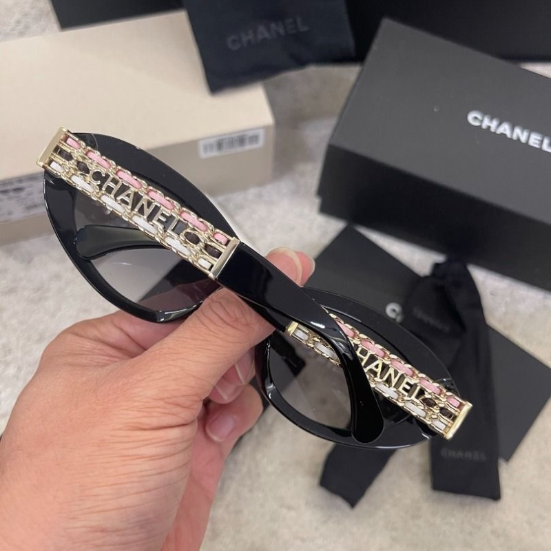 Chanel CH5538q 貓眼太陽眼鏡 重工皮穿鍊條 全新全配-2