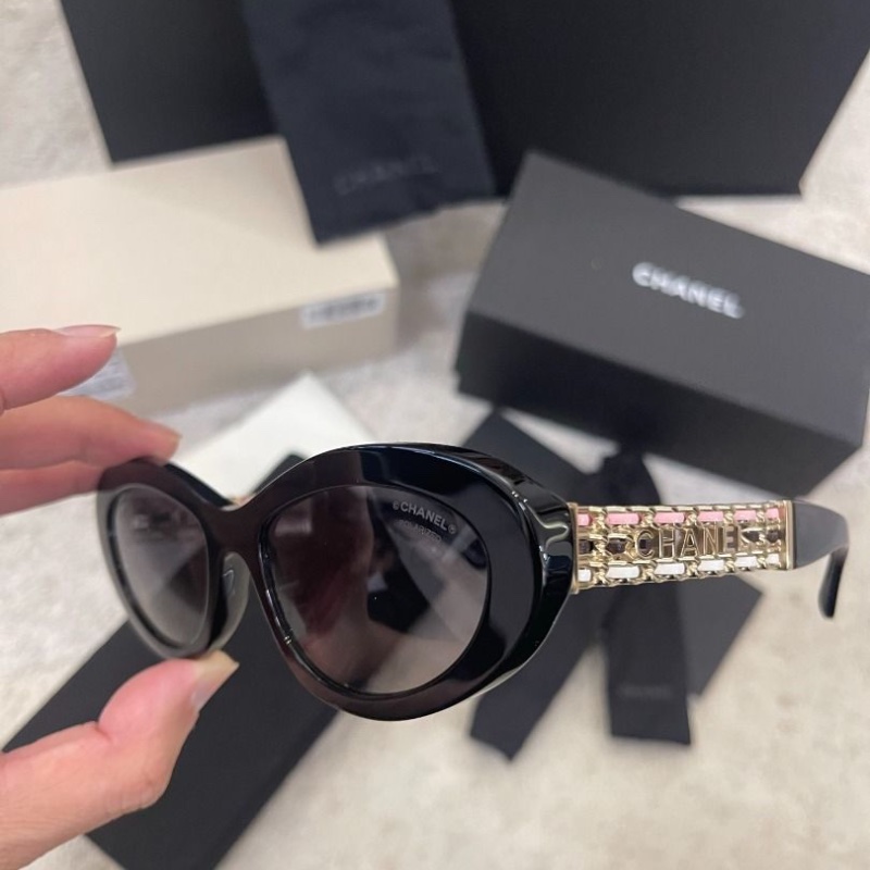 Chanel CH5538q 貓眼太陽眼鏡 重工皮穿鍊條 全新全配-3