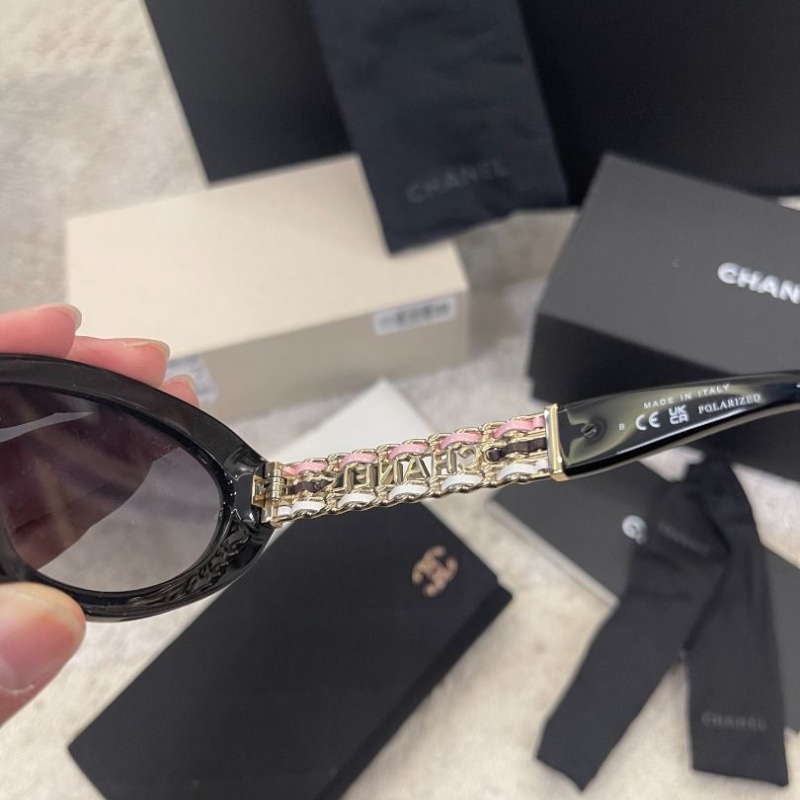 Chanel CH5538q 貓眼太陽眼鏡 重工皮穿鍊條 全新全配-5