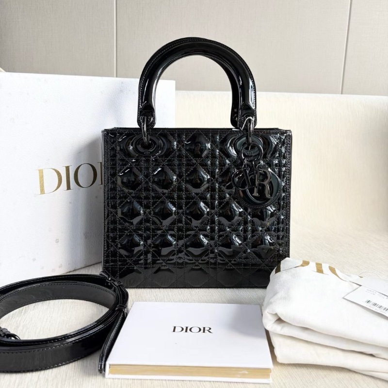Dior so black全黑漆皮黛妃五格 23.5*20*10 95新 配件盒子 塵袋-1