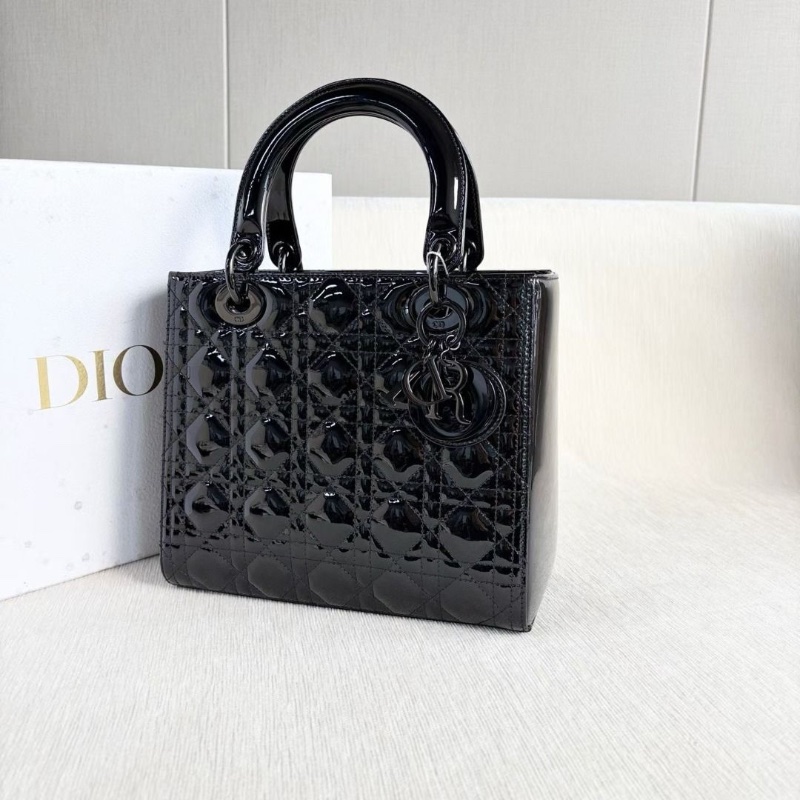 Dior so black全黑漆皮黛妃五格 23.5*20*10 95新 配件盒子 塵袋-4