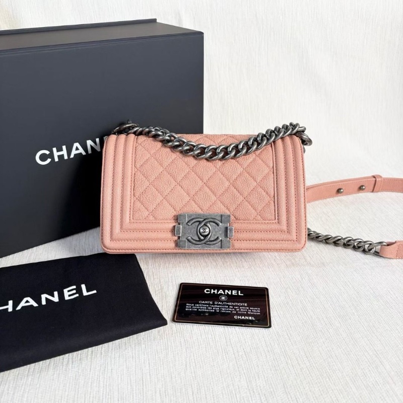 Chanel Leboy小號 荔枝皮 橘粉色 銀扣 20*12*6 95新 配件盒子 塵袋 保卡-1