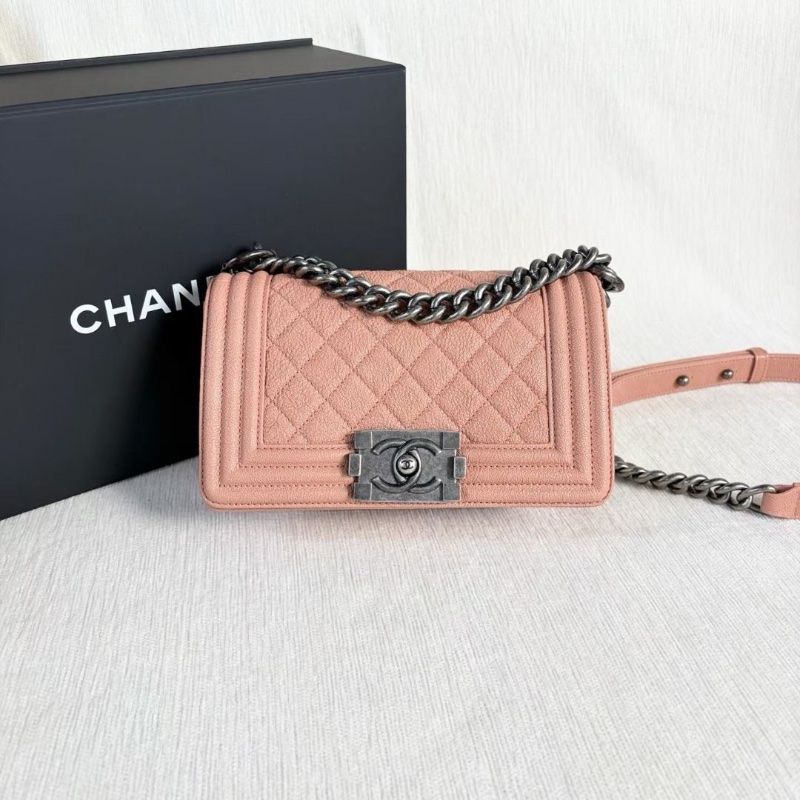 Chanel Leboy小號 荔枝皮 橘粉色 銀扣 20*12*6 95新 配件盒子 塵袋 保卡-3