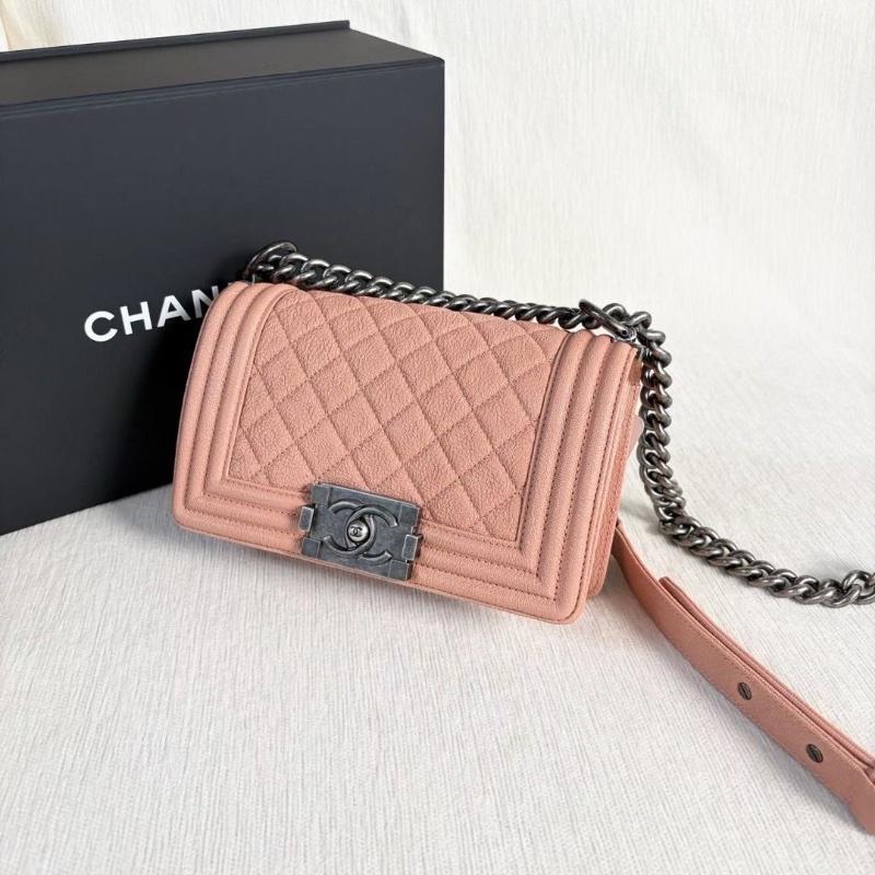 Chanel Leboy小號 荔枝皮 橘粉色 銀扣 20*12*6 95新 配件盒子 塵袋 保卡-6