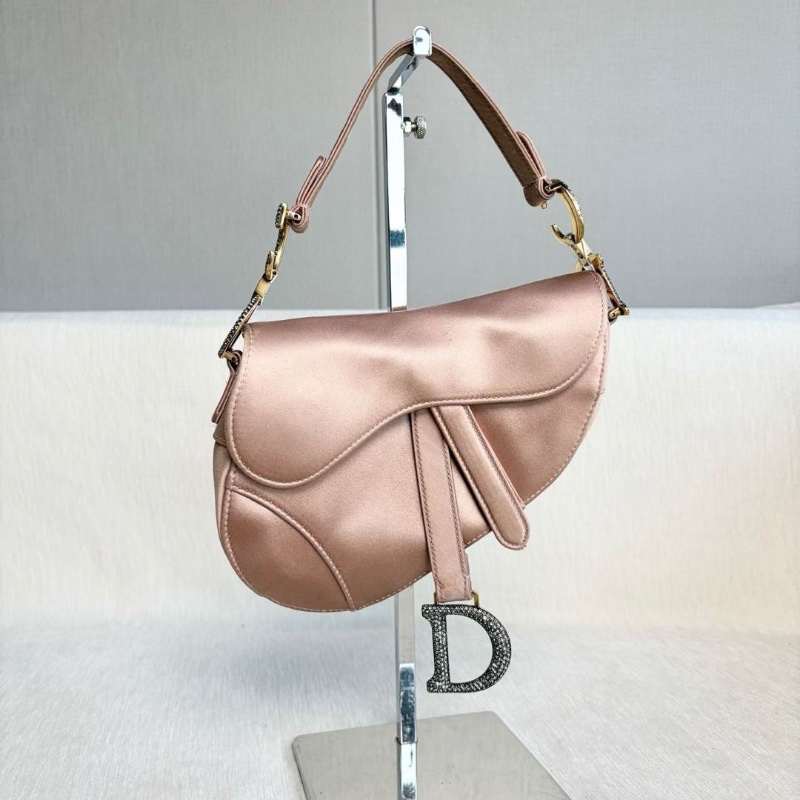 Dior 緞面水鑽馬鞍包小號 淡粉色 金扣 17*15*1 9新 配件塵袋-2