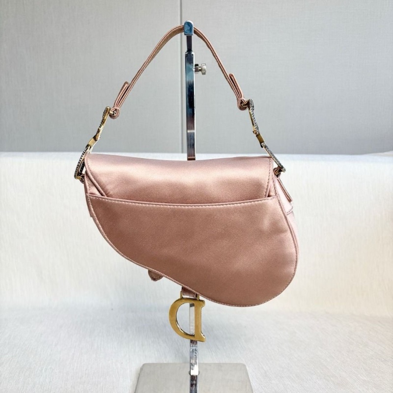 Dior 緞面水鑽馬鞍包小號 淡粉色 金扣 17*15*1 9新 配件塵袋-3