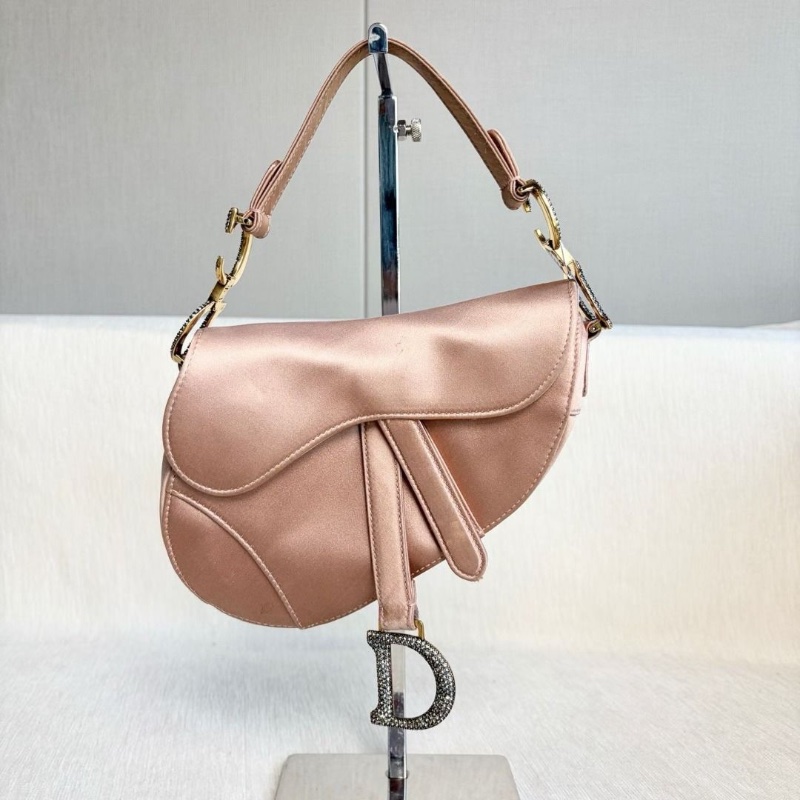 Dior 緞面水鑽馬鞍包小號 淡粉色 金扣 17*15*1 9新 配件塵袋-4