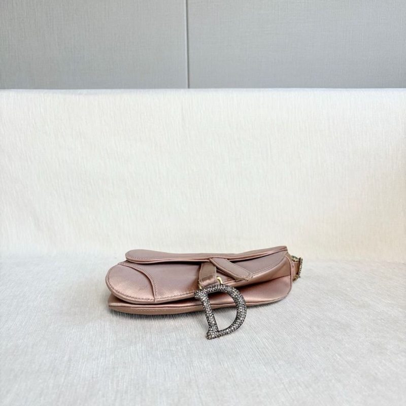 Dior 緞面水鑽馬鞍包小號 淡粉色 金扣 17*15*1 9新 配件塵袋-6