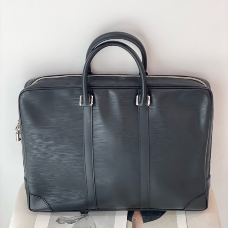 LV 黑色水波紋手提公文包！-1