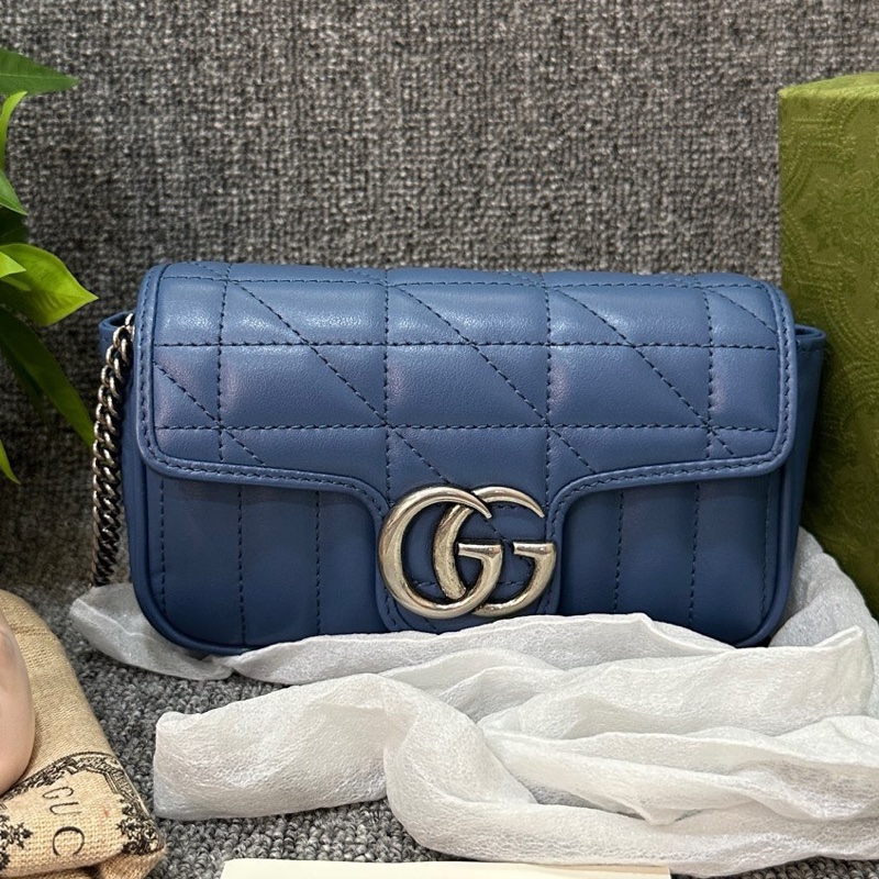 閒置新GUCCI古驰 GG Marmont 马蒙 银标Logo 链条竖条斜纹-0