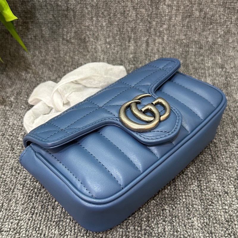 閒置新GUCCI古驰 GG Marmont 马蒙 银标Logo 链条竖条斜纹-2