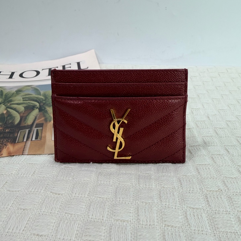 YSL 紅色荔枝紋卡夾-0