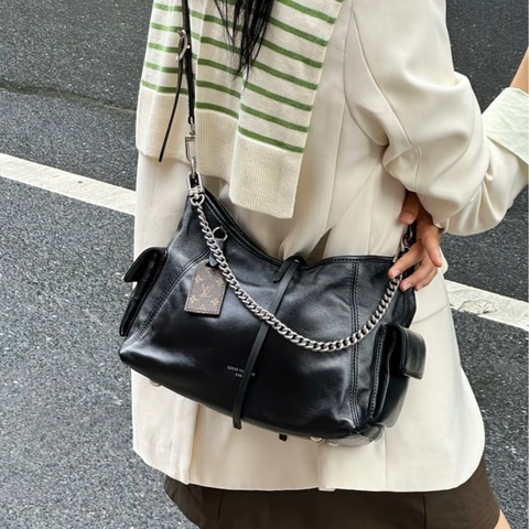 LV 黑武士大全配Louis Vuitton 黑色小羊皮 CarryAIICargo Vibe PM 肩背包 原花拼接 M24861