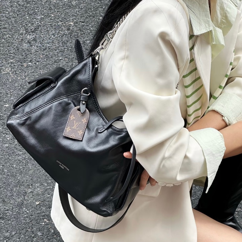 LV 黑武士大全配Louis Vuitton 黑色小羊皮 CarryAIICargo Vibe PM 肩背包 原花拼接 M24861-1