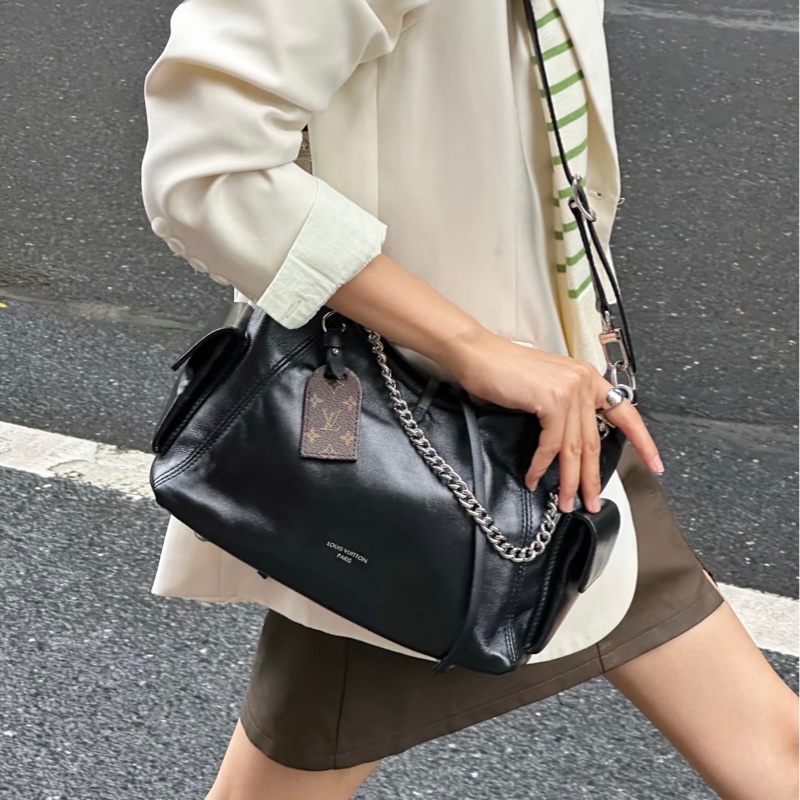 LV 黑武士大全配Louis Vuitton 黑色小羊皮 CarryAIICargo Vibe PM 肩背包 原花拼接 M24861-2