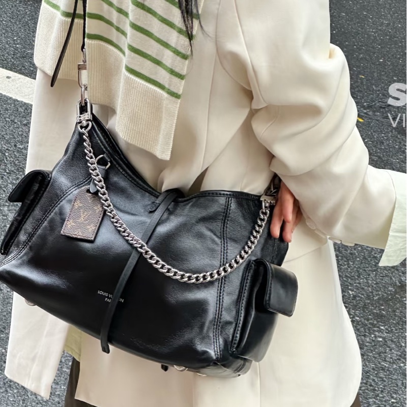 LV 黑武士大全配Louis Vuitton 黑色小羊皮 CarryAIICargo Vibe PM 肩背包 原花拼接 M24861-4