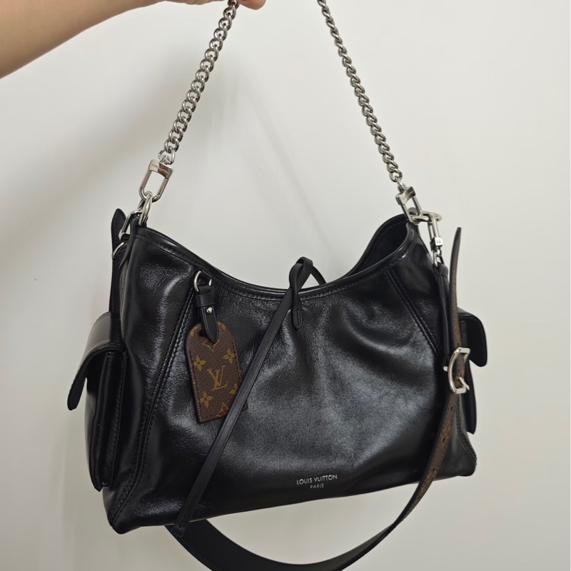 LV 黑武士大全配Louis Vuitton 黑色小羊皮 CarryAIICargo Vibe PM 肩背包 原花拼接 M24861-5