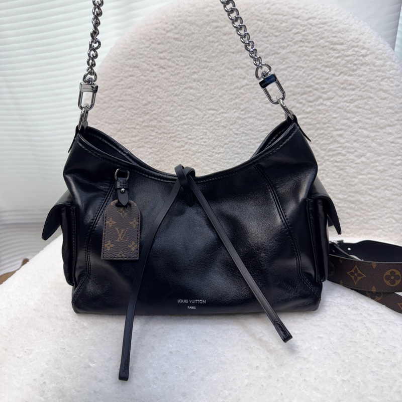 LV 黑武士大全配Louis Vuitton 黑色小羊皮 CarryAIICargo Vibe PM 肩背包 原花拼接 M24861-9