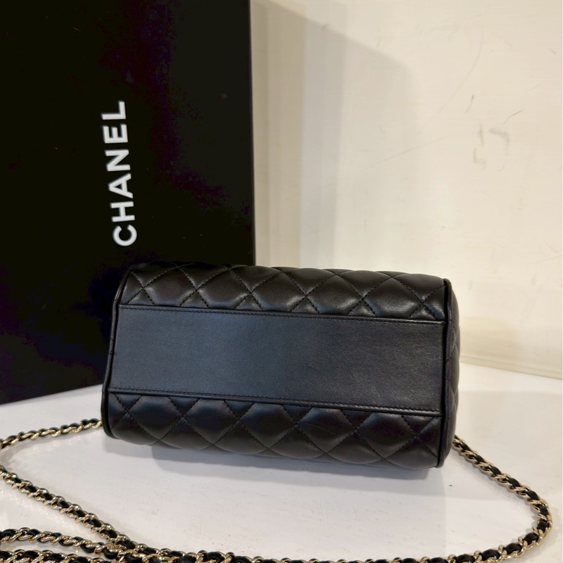 精緻小巧百搭✨99新🆕Chanel香奈兒黑金25c手柄波士頓保齡球包手提單肩斜挎包-14