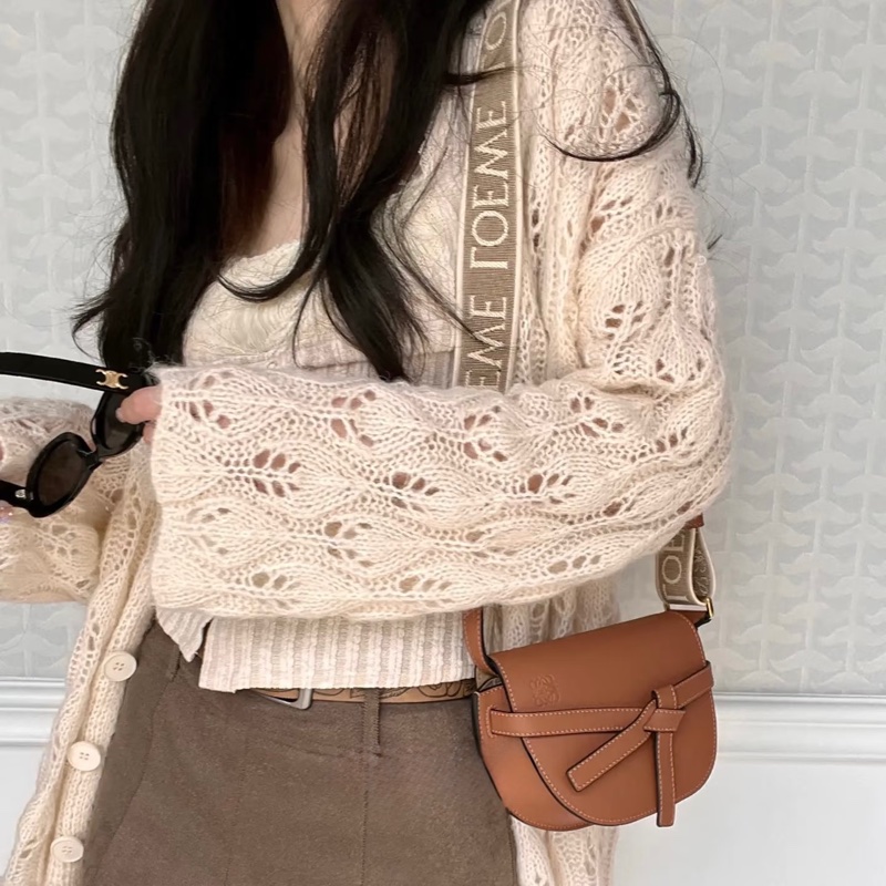 羅威LOEWE焦糖色小牛皮mini Gate Dual雙面寬織帶斜背馬鞍包A650N4X13 🍂-3