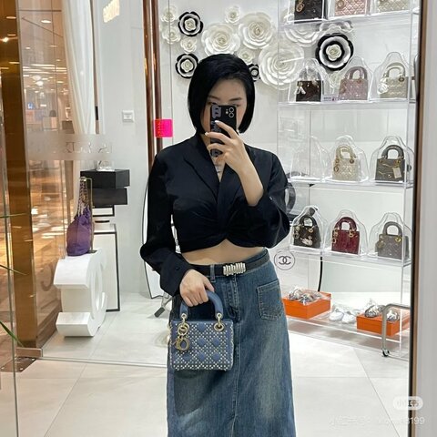 DIOR 藍色星星三格黛妃手提肩背斜背包17*14*8 98新配件塵袋