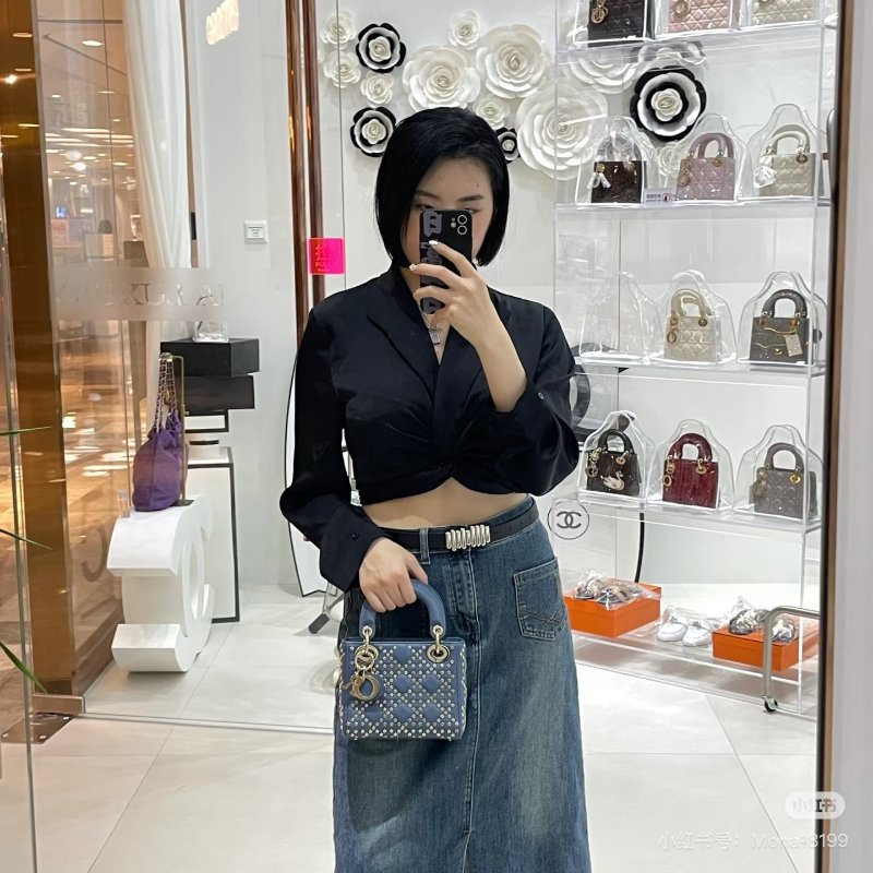DIOR 藍色星星三格黛妃手提肩背斜背包17*14*8 98新配件塵袋-0