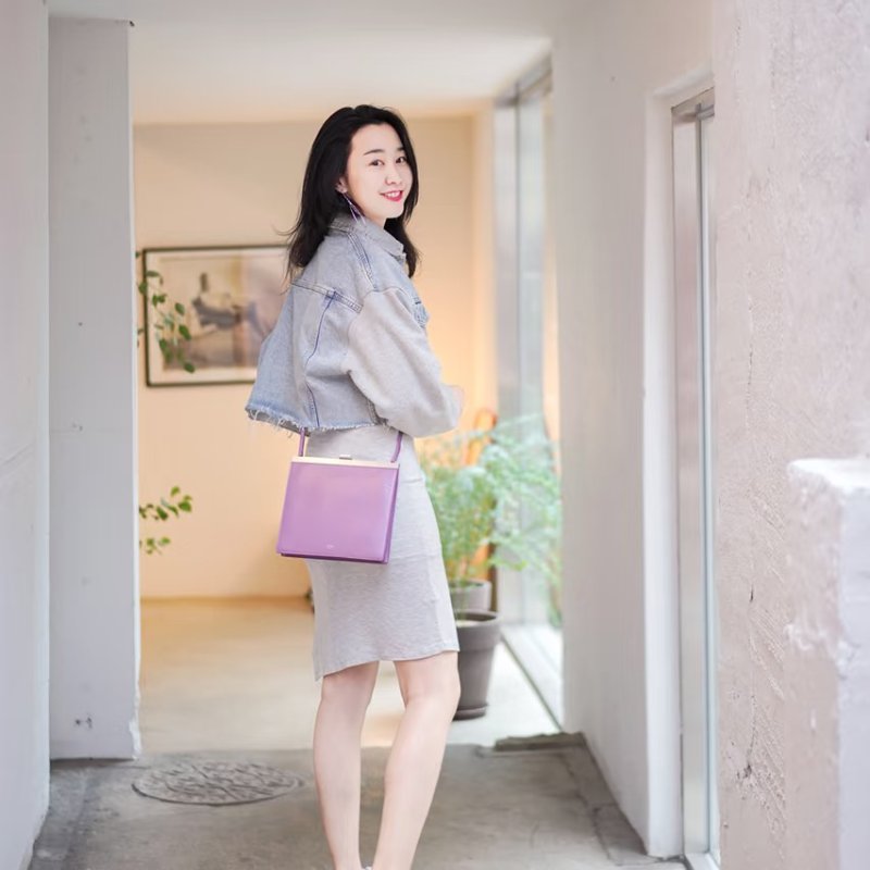 CELINE 紫色銀扣Clasp肩背斜背夾子包 23*20*4 98新配件塵袋-1